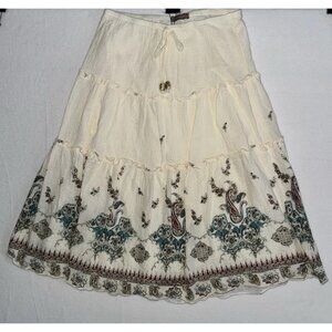Vintage Y2K Gadzooks Tiered Paisley Maxi Skirt Drawstring 100% Cotton Small